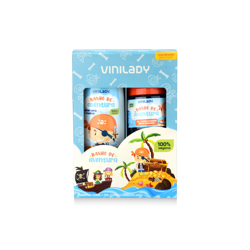 VINI LADY KIT KIDS SHAMPOO ALOE VERA E MALVA 320ML + GEL CAPILAR VINI KIDS AZUL 220G